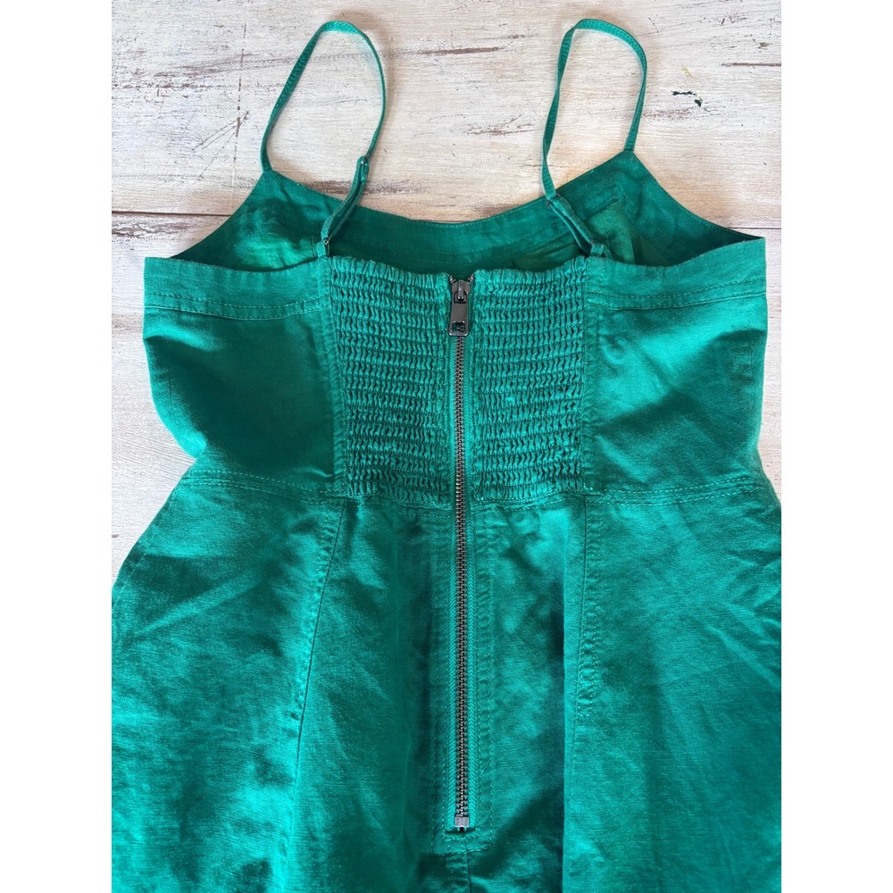BANANA REPUBLIC midi dress women size 2 green linen blend smocked back pockets - Picture 10 of 11